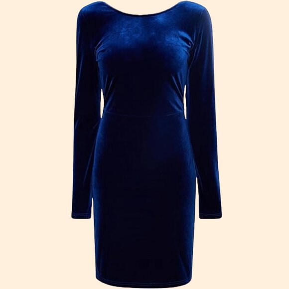 Vintage 1960s Midnight Blue Velvet Dress long sleeve mini dress - Picture 1 of 6